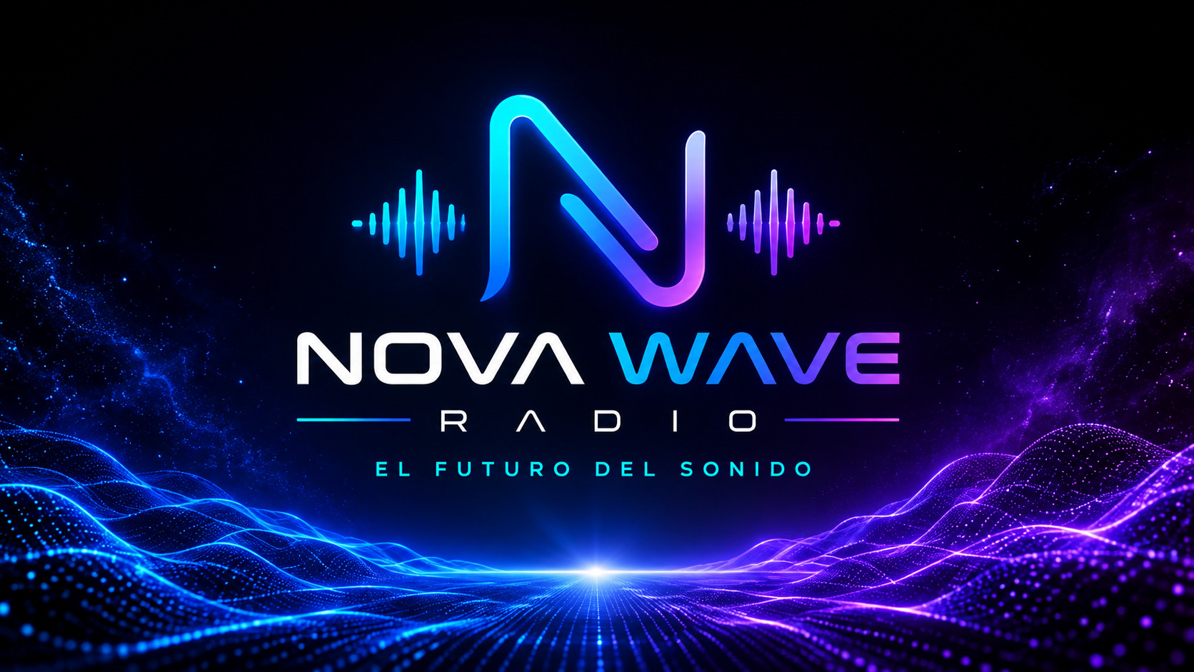 Nova Wave Radio, El futuro del sonido, con ondas digitales azules y violetas